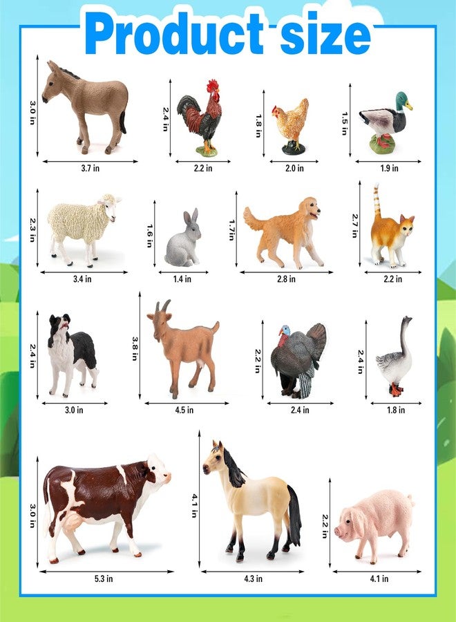 EOIVSH 15pcs Farm Animal Toys for 3 4 5 6 7 Years Old Toddlers Girls Boys, Plastic Toy Farm Animal Figurines Playset with Cow Horse Dog Cat and etc, Educational Learning Toys & Birthday Easter Gifts - Image 2